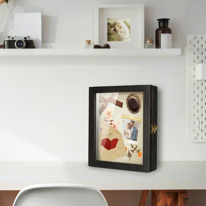 TJMOREE TJ.MOREE Shadow Box for Flowers 8 x 10 Shadowbox Display Case Picture Frame with Glass Window Door Wedding Bouquet Memorabilia Medals Military Photos Memory Box for Keepsakes - Rustic Black - Image 5